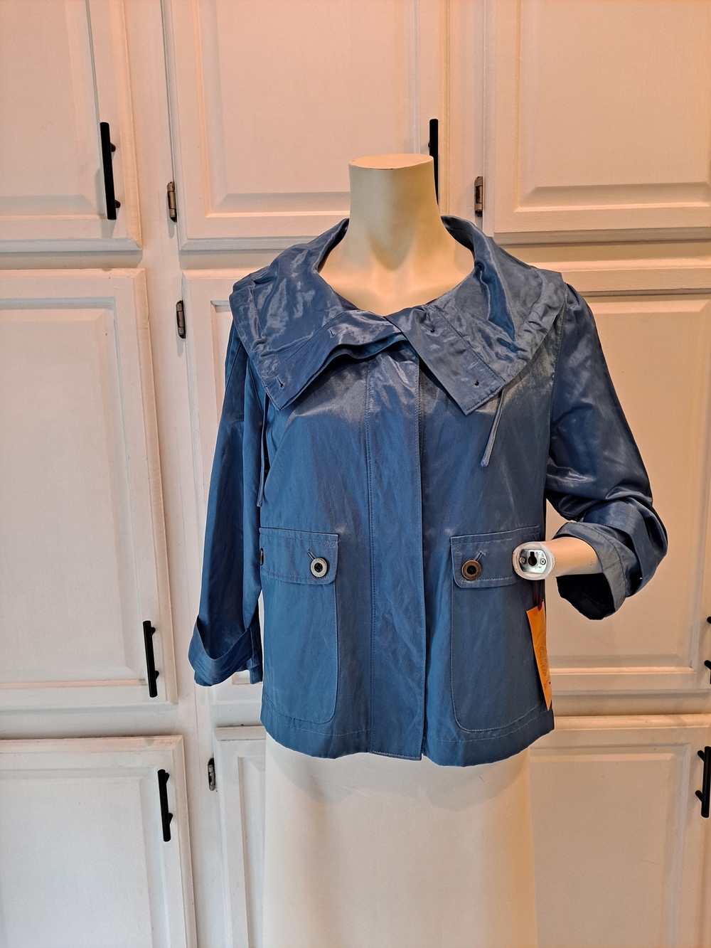 Ruby Rd. Azure Blue Utility Jacket Wide Versatile Drawstring Collar Buttonup NWT